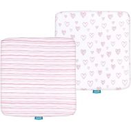Square Playard/Playpen Fitted Sheets, Perfect for 36 X 36 Portable Playard, 2 Pack, 100% Jersey Knit Cotton Fitted Sheets, Mild Pink Stripes and Hearts Print for Baby Girls
