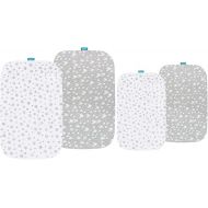 Cotton Sheets for 4moms Breeze Plus Portable Playard and Bassinet, Breathable and Heavenly Soft, Grey Hearts and White Stars Print for Baby