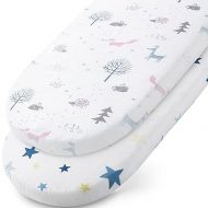 Muslin Bassinet Sheets Fit for Halo, Dream on Me, Fisher Price, Delta, Graco and Other Oval Bassinet Mattress - Ultra Soft and Breathable - Star and Fox - 2 Pack