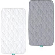 Bassinet Mattress Pad Cover Waterproof, Quilted Bassinet Mattress Protector Sheets Fits All Mainstream Bassinet - Rectangle, Oval, Hourglass, 2 Pack, Ultra Soft Breathable, Grey and White