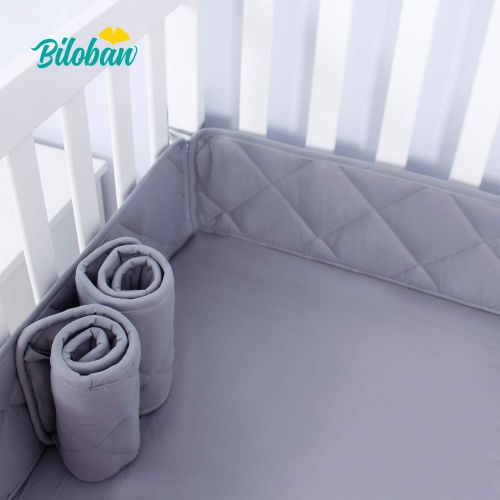  [아마존 핫딜] [아마존핫딜]Biloban Nursery Mini Crib Bumper Pads for Boys, Fits for Size 24x 38 Machine Washable Baby Portable Crib Bumpers, Ultra Soft 4 Pieces for Baby Mini Crib Liners Padded, Gray