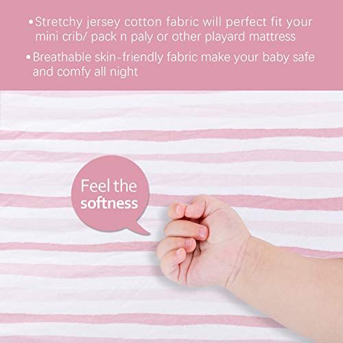  Biloban Pack n Play Playard Mattress Sheets 2 Pack, 100% Jersey Cotton Stretchy Portable Mini Crib Sheets or Playpen Sheets, Ultra Soft Breathable Pack n Play Mattress Cover for Baby