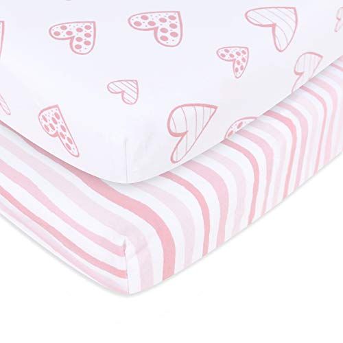  Biloban Pack n Play Playard Mattress Sheets 2 Pack, 100% Jersey Cotton Stretchy Portable Mini Crib Sheets or Playpen Sheets, Ultra Soft Breathable Pack n Play Mattress Cover for Baby