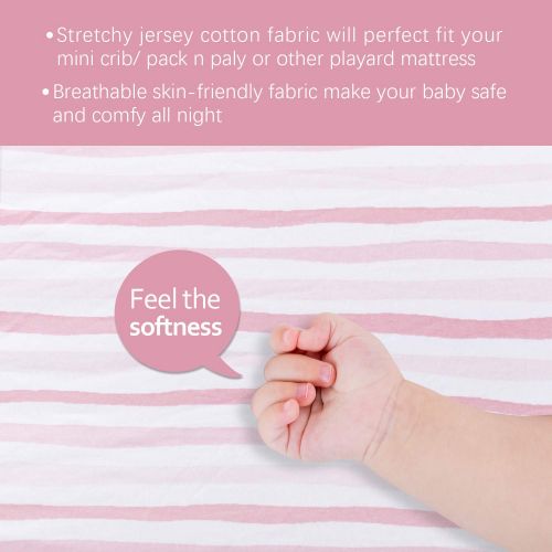  Biloban Pack n Play Playard Mattress Sheets 2 Pack, 100% Jersey Cotton Stretchy Portable Mini Crib Sheets or Playpen Sheets, Ultra Soft Breathable Pack n Play Mattress Cover for Baby