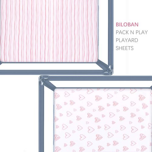  Biloban Pack n Play Playard Mattress Sheets 2 Pack, 100% Jersey Cotton Stretchy Portable Mini Crib Sheets or Playpen Sheets, Ultra Soft Breathable Pack n Play Mattress Cover for Baby