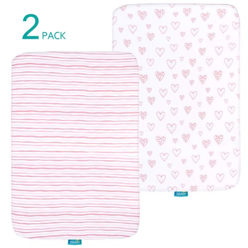  Biloban Pack n Play Playard Mattress Sheets 2 Pack, 100% Jersey Cotton Stretchy Portable Mini Crib Sheets or Playpen Sheets, Ultra Soft Breathable Pack n Play Mattress Cover for Baby