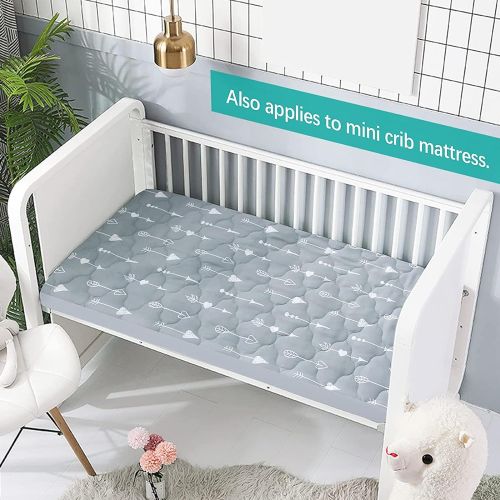  Biloban Pack and Play Sheets Fitted Quilted, Waterproof Playard Mattress Pad Cover Compatible with Graco & Baby Trend & Dream on Me &Pamo Babe, Portable Mini Crib Mattress Sheet for Plaype