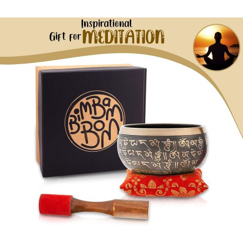  Bim-Bam-Bom Tibetan Singing Bowl  Hand Crafted Chakra Singing Bowl Set with Mallet & Cushion  Brass 4” Sound Therapy Bowl for Meditation, Yoga & Gift  Mantra Antique Prayer Bowl with Deep S명상종 싱잉볼