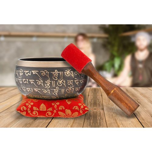  Bim-Bam-Bom Tibetan Singing Bowl  Hand Crafted Chakra Singing Bowl Set with Mallet & Cushion  Brass 4” Sound Therapy Bowl for Meditation, Yoga & Gift  Mantra Antique Prayer Bowl with Deep S명상종 싱잉볼