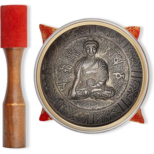  Bim-Bam-Bom Tibetan Singing Bowl  Hand Crafted Chakra Singing Bowl Set with Mallet & Cushion  Brass 4” Sound Therapy Bowl for Meditation, Yoga & Gift  Mantra Antique Prayer Bowl with Deep S명상종 싱잉볼