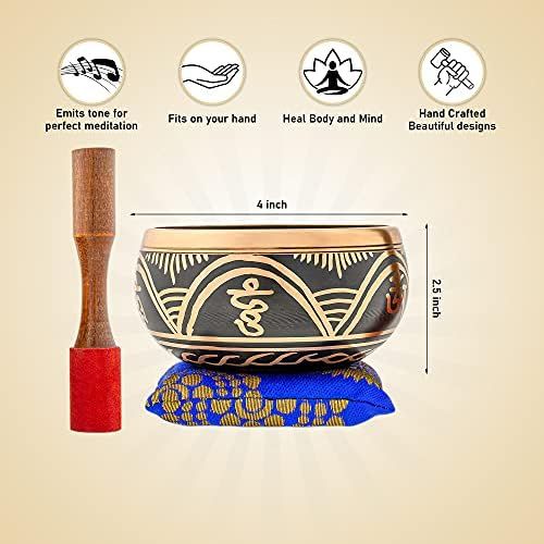  Bim-Bam-Bom Tibetan Singing Bowl  Hand Crafted Chakra Singing Bowl Set with Mallet & Cushion  Brass 4” Sound Therapy Bowl for Meditation, Yoga & Gift  Tree of Life Prayer Bowl with Deep Sou명상종 싱잉볼