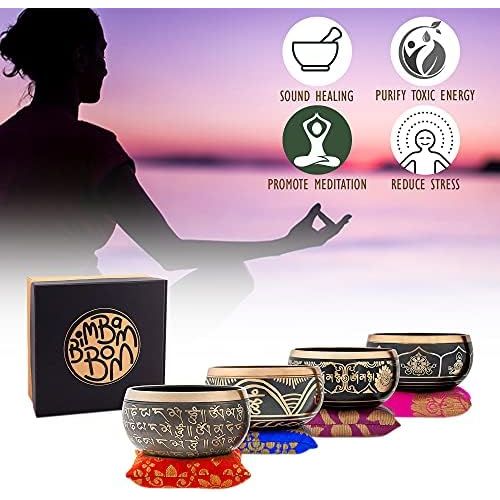  Bim-Bam-Bom Tibetan Singing Bowl  Hand Crafted Chakra Singing Bowl Set with Mallet & Cushion  Brass 4” Sound Therapy Bowl for Meditation, Yoga & Gift  Tree of Life Prayer Bowl with Deep Sou명상종 싱잉볼