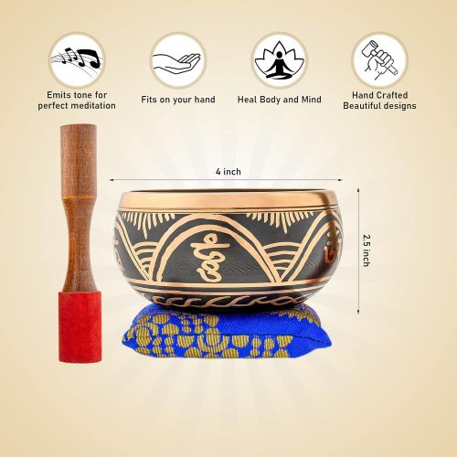  Bim-Bam-Bom Tibetan Singing Bowl  Hand Crafted Chakra Singing Bowl Set with Mallet & Cushion  Brass 4” Sound Therapy Bowl for Meditation, Yoga & Gift  Tree of Life Prayer Bowl with Deep Sou명상종 싱잉볼