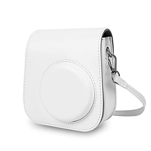  Bindpo Instant Camera Bag, PU Leather Protective Case with Shoulder Strap Candy Color for Polaroid Camera for Fujifilm Instax Mini 8 / 8+ / 9(White)