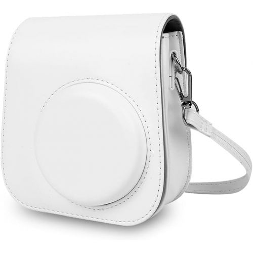  Bindpo Instant Camera Bag, PU Leather Protective Case with Shoulder Strap Candy Color for Polaroid Camera for Fujifilm Instax Mini 8 / 8+ / 9(White)