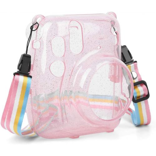  Bindpo Instant Camera Case, PVC Camera Protective Cover Transparent Sling Shell Bag with Shoulder Strap for Fujifilm Instax Mini 11 Camera(Pink)