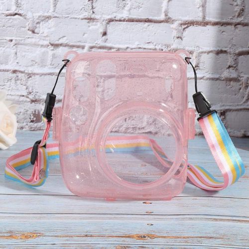  Bindpo Instant Camera Case, PVC Camera Protective Cover Transparent Sling Shell Bag with Shoulder Strap for Fujifilm Instax Mini 11 Camera(Pink)