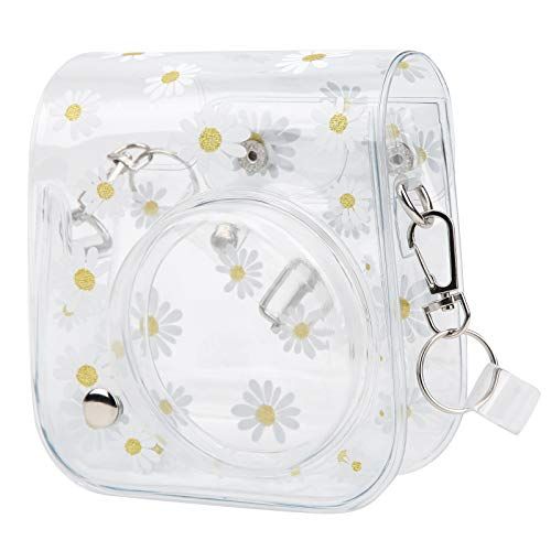  Bindpo Instant Camera Case, PVC Camera Protective Cover Daisy Transparent Sling Shell Bag with Shoulder Strap for Fujifilm Instax Mini 11/9/8 Camera