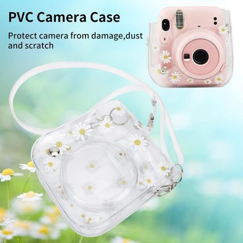  Bindpo Instant Camera Case, PVC Camera Protective Cover Daisy Transparent Sling Shell Bag with Shoulder Strap for Fujifilm Instax Mini 11/9/8 Camera