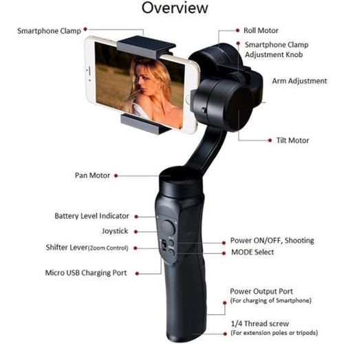  Bindpo Phone Stabilizer, 3Axis Handheld Ballhead Phone Stabilizer Antishake with Automatic Tracking and Video Recording Functions for iOS Phones