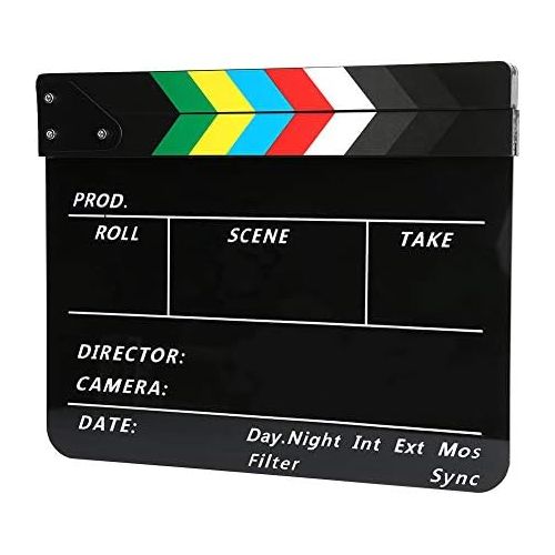  [아마존베스트]Bindpo Acrylic Director Clapboard, 30 x 25 cm, Professional Film Action Clapper Board with Colourful Magnetic Sticks, Black