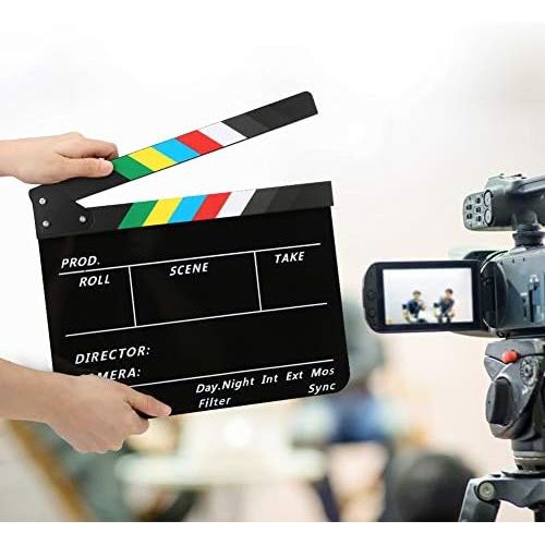  [아마존베스트]Bindpo Acrylic Director Clapboard, 30 x 25 cm, Professional Film Action Clapper Board with Colourful Magnetic Sticks, Black