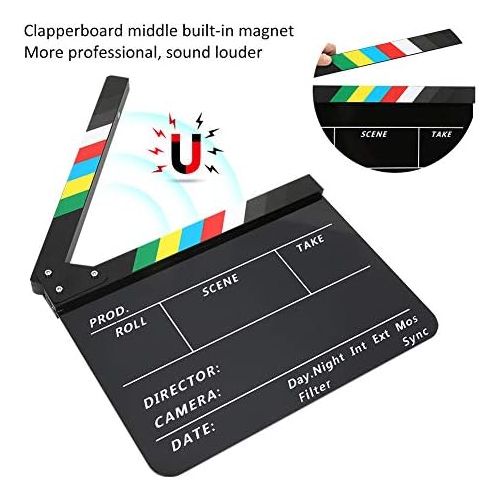  [아마존베스트]Bindpo Acrylic Director Clapboard, 30 x 25 cm, Professional Film Action Clapper Board with Colourful Magnetic Sticks, Black