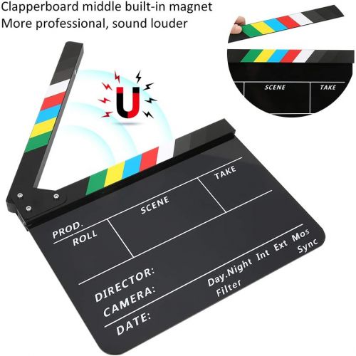  [아마존베스트]Bindpo Acrylic Director Clapboard, 30 x 25 cm, Professional Film Action Clapper Board with Colourful Magnetic Sticks, Black