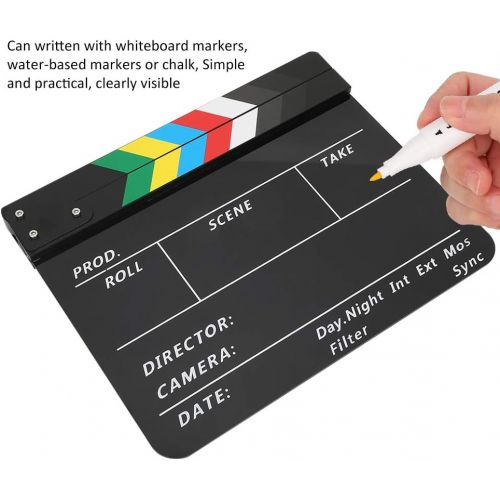  [아마존베스트]Bindpo Acrylic Director Clapboard, 30 x 25 cm, Professional Film Action Clapper Board with Colourful Magnetic Sticks, Black