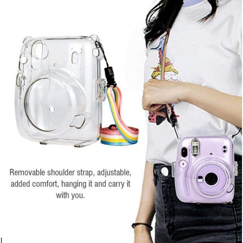  Bindpo Instant Camera Case, PC Camera Protective Cover Transparent Sling Shell Bag with Shoulder Strap for Fujifilm Instax Mini 11 Instant Camera