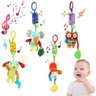 Binen Hanging Baby Toy Soft Hanging Rattle Crinkle Squeaky Sensory Learning Toy Animal Ring Plush Stroller Toy Infant Newborn Car Seat Bed Crib Travel Activity Hanging Wind Chime with Te