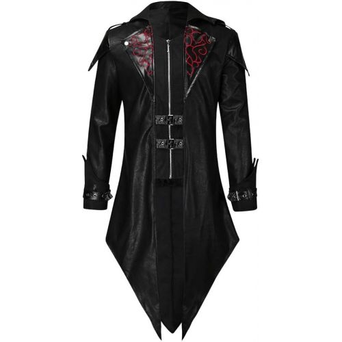  할로윈 용품BingYELH Mens Steampunk Vintage Tailcoat Jacket Gothic Victorian Frock Black Steampunk Buttons Coat Uniform Costume