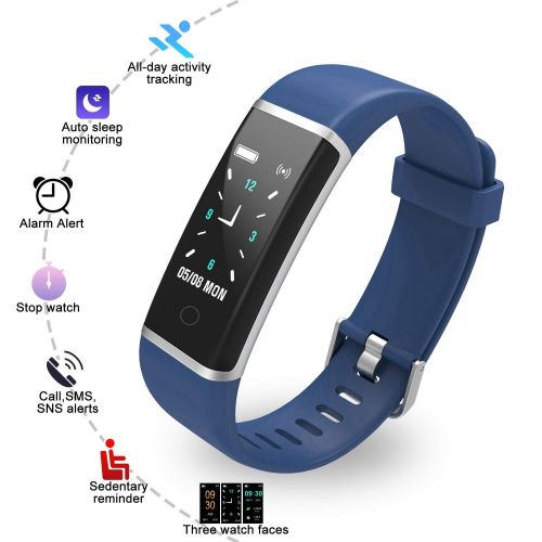  BingoFit Fitness Armband Uhr, Wasserdicht IP67 GPS Fitness Tracker Farbbildschirm Aktivitatstracker Schrittzahler Uhr mit Stoppuhren Vibrationsalarm Anruf SMS Beachten fuer Damen He