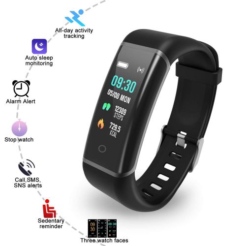  BingoFit Fitness Armband Uhr, Wasserdicht IP67 GPS Fitness Tracker Farbbildschirm Aktivitatstracker Schrittzahler Uhr mit Stoppuhren Vibrationsalarm Anruf SMS Beachten fuer Damen He