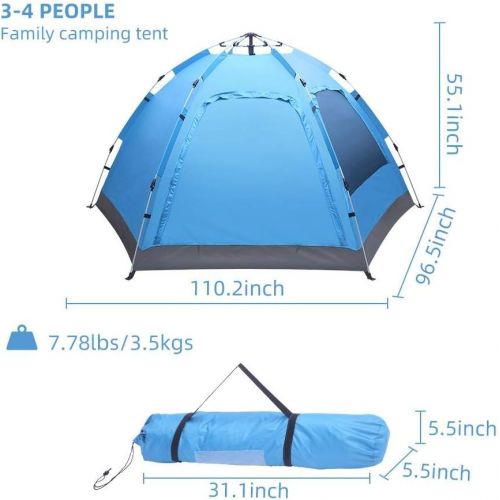  Binlin Camping Tent,3-4 Person Automatic Family Tent Instant Pop Up Waterproof for Camping Hiking Travel Outdoor Activities