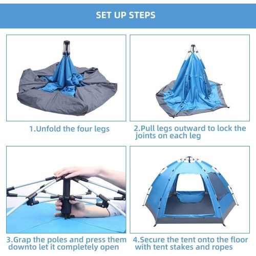  Binlin Camping Tent,3-4 Person Automatic Family Tent Instant Pop Up Waterproof for Camping Hiking Travel Outdoor Activities