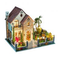 Binory Spring Day Garden Lady House 3D Wooden DIY Miniature Dollhouse with LED Lights and Furnitures,Hand-assembled Villa Model,Creative Valentine Birthday Christmas Gift for Women