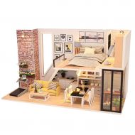 Binory White Far Peak Style Duplex Apartment 3D Wooden DIY Miniature Dollhouse with LED Lights and Furnitures,Hand-assembled Villa Model,Creative Valentine Birthday Gift for Women