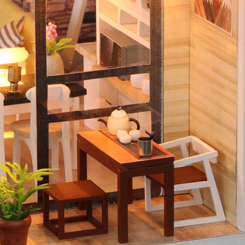  Binory White Far Peak Style Duplex Apartment 3D Wooden DIY Miniature Dollhouse with LED Lights and Furnitures,Hand-assembled Villa Model,Creative Valentine Birthday Gift for Women