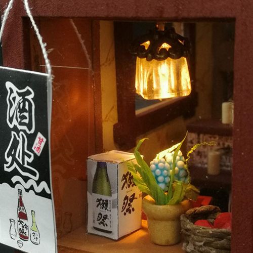  Binory Japanese Nightfall Izakaya 3D Wooden DIY Miniature Dollhouse with LED Lights and Furnitures,Hand-assembled Villa Model,Creative Valentine Birthday Christmas Gift for Women G