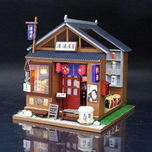  Binory Japanese Nightfall Izakaya 3D Wooden DIY Miniature Dollhouse with LED Lights and Furnitures,Hand-assembled Villa Model,Creative Valentine Birthday Christmas Gift for Women G