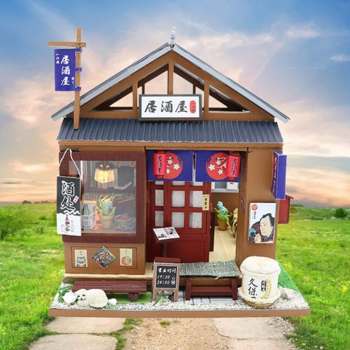  Binory Japanese Nightfall Izakaya 3D Wooden DIY Miniature Dollhouse with LED Lights and Furnitures,Hand-assembled Villa Model,Creative Valentine Birthday Christmas Gift for Women G