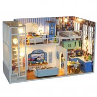 Binory Cozy Coastal Style Duplex Apartment 3D Wooden DIY Miniature Dollhouse with LED Lights and Furnitures,Hand-assembled Villa Model,Creative Valentine Birthday Gift for Women Gi