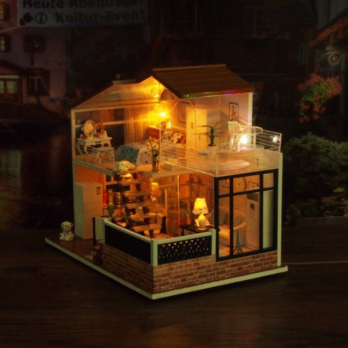  Binory 3D Wooden DIY Miniature Cozy Couple Duplex Apartment with Furniture LED House,Hand-assembled Villa Model Creative Gifts,DIY Miniature Dollhouse Kit,Creative Valentines Day G