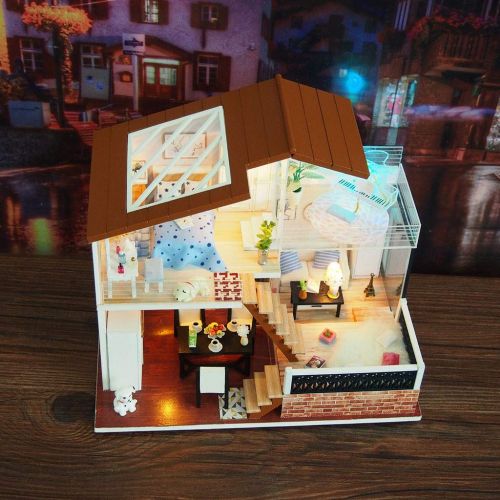  Binory 3D Wooden DIY Miniature Cozy Couple Duplex Apartment with Furniture LED House,Hand-assembled Villa Model Creative Gifts,DIY Miniature Dollhouse Kit,Creative Valentines Day G