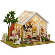 Binory Sunshine Green Garden House 3D Wooden DIY Miniature Dollhouse with LED Lights and Furnitures,Hand-Assembled Villa Model,Creative Valentine Birthday for Women Girls with Cove