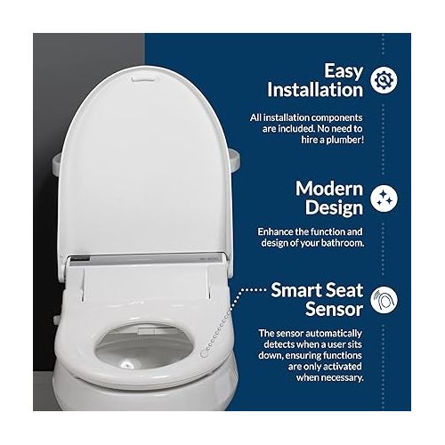  Bio Bidet BB2000 Bliss Electric Bidet Toilet Seat, Warm Water with Air Dryer, Heated Seat with Sensor and Slow Close Lid, Night Light, Remote Control, Elongated, White