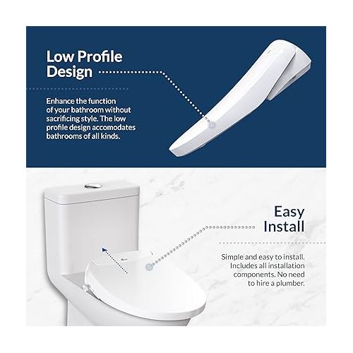  Bio Bidet Discovery DLS Electric Bidet Toilet Seat Elongated, Warm and Cold Water, Warm Air Dryer, Low Profile Heated Seat, Automatic Open and Slow Close Lid, White