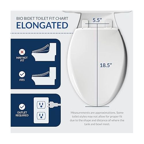  Bio Bidet Discovery DLS Electric Bidet Toilet Seat Elongated, Warm and Cold Water, Warm Air Dryer, Low Profile Heated Seat, Automatic Open and Slow Close Lid, White