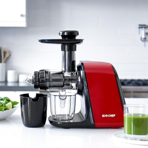  BioChef Axis Compact Entsafter/Slow Juicer/Horizontaler Entsafter - 150Watt & 80 U/min: Der ultimative Weizengras und Blattgemuese Entsafter (Rot)